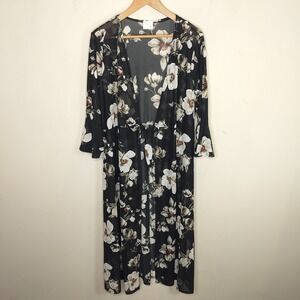 Siren Lily Sheer Floral Maternity Tunic Duster Tie Front Romantic Whimsy